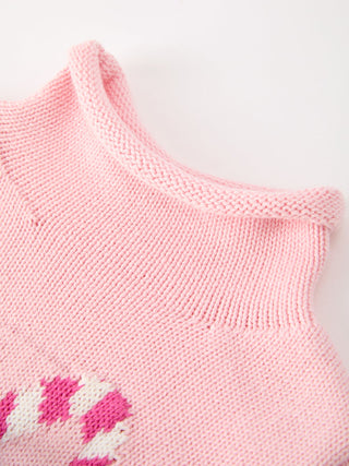 Christmas Candy Cane Bow Knit Baby Girls Romper