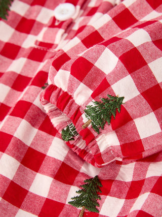 Christmas Tree Embroidered Red Plaid Baby Girls Ruffle Collar Romper
