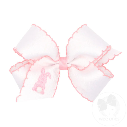 Grosgrain Bows with Moonstitch Edge and Puff Tail Bunny Embroidery