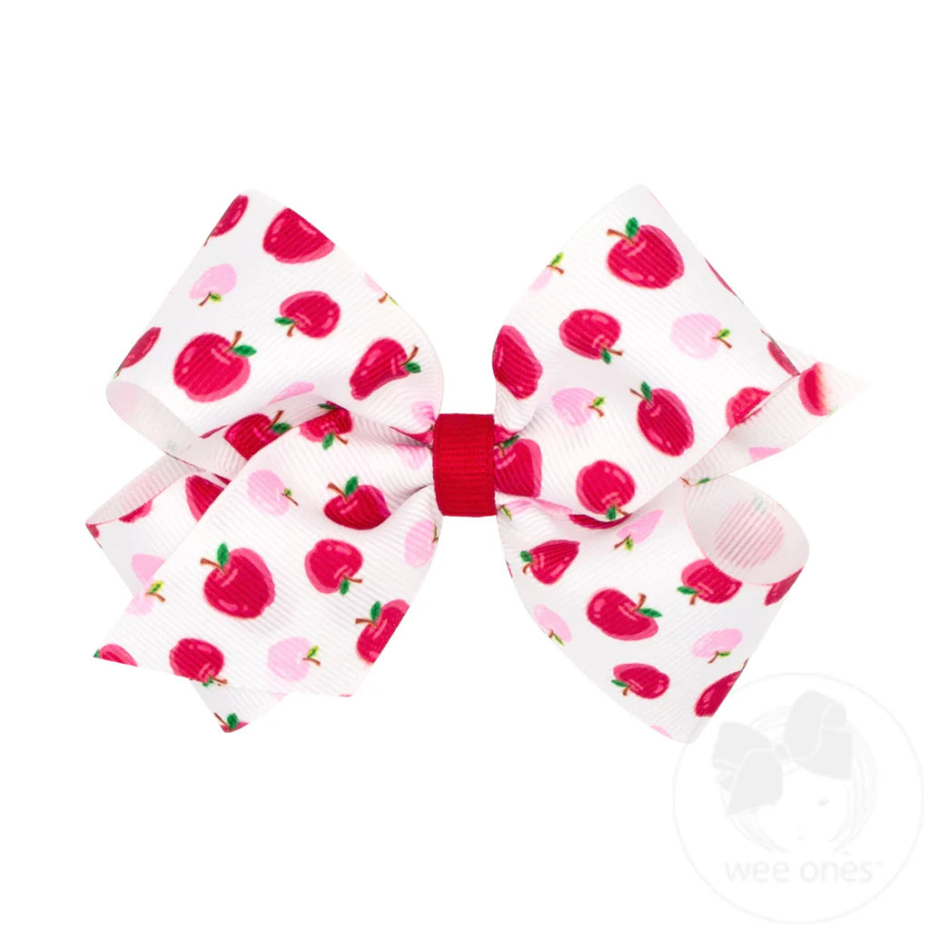 Medium Back to School Apple Print Grosgrain Hair Bow