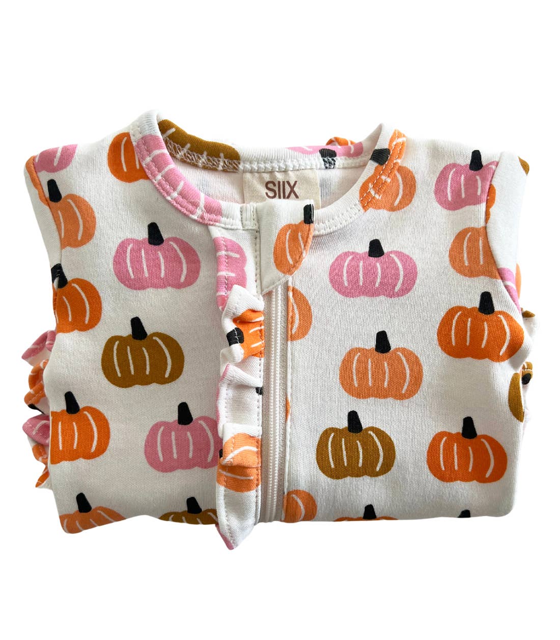 Pink Pumpkin Patch / Organic Frill Zip Footie (Baby - Kids)