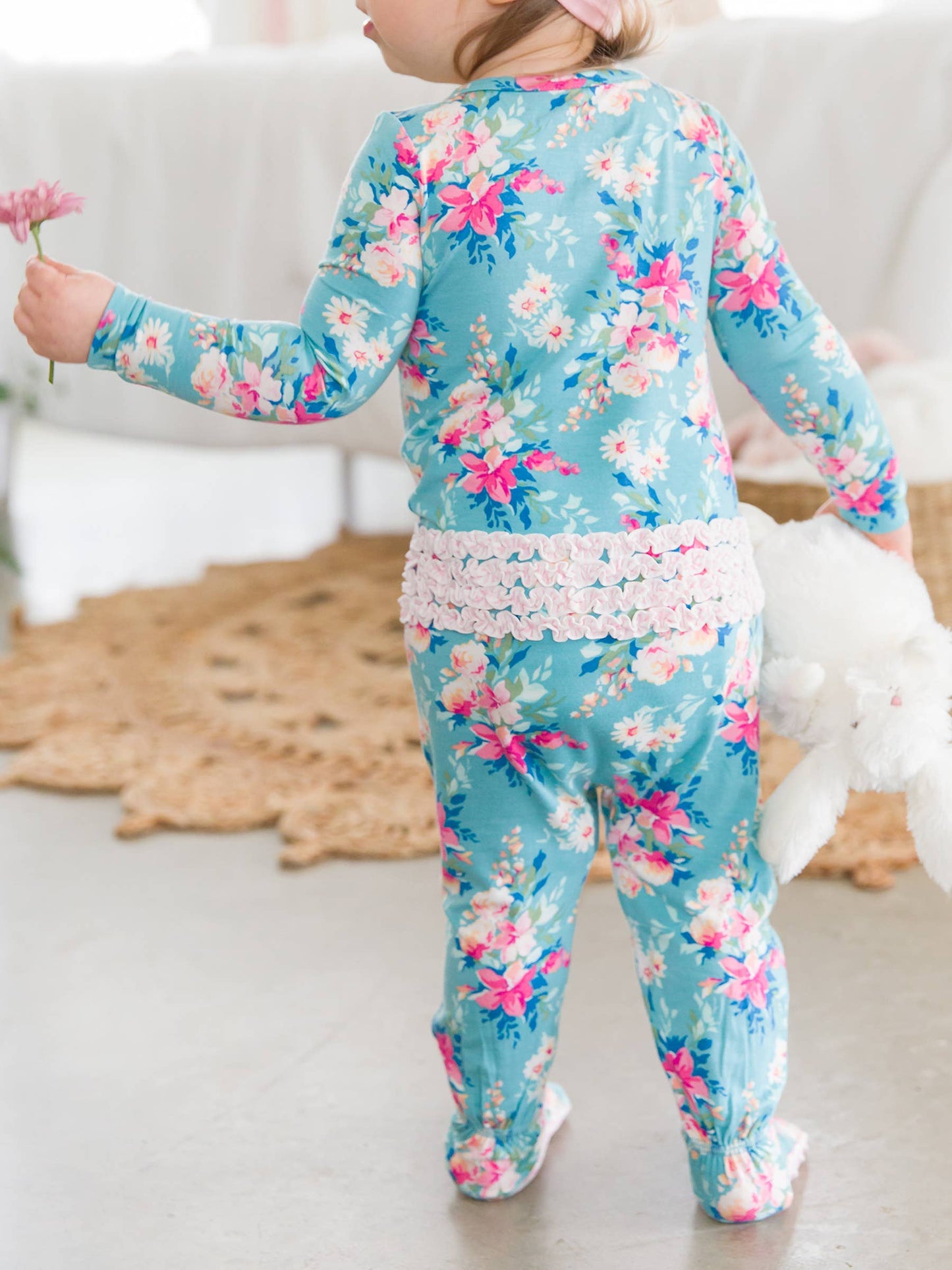 Baby Girls Fancy Me Floral Bamboo Viscose Footed Ruffle One Piece Pajama