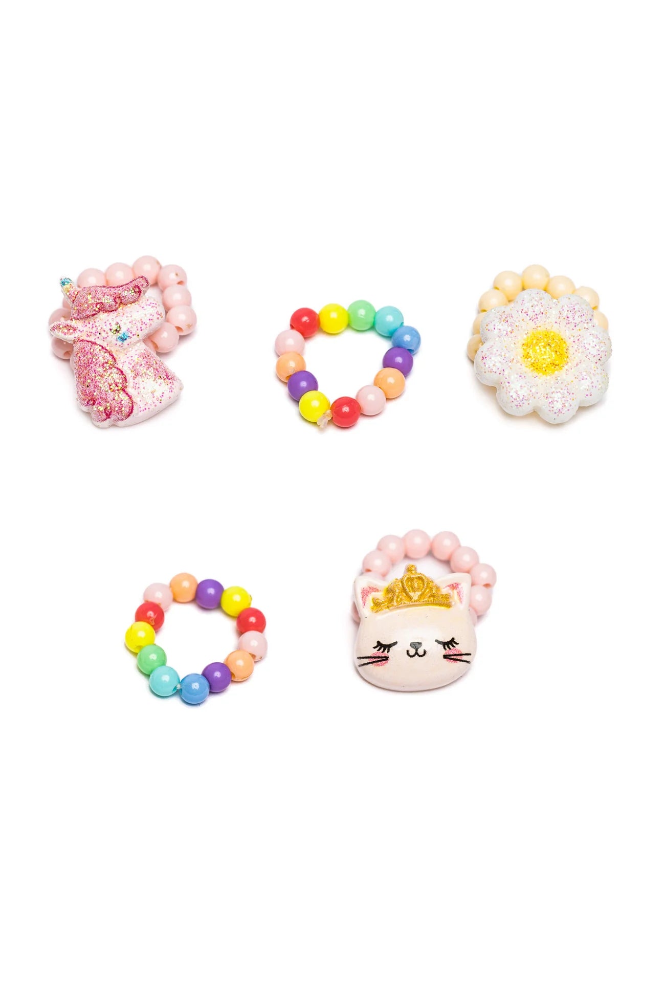 Flower, Kitty, Unicorn Elastic Ring Sets, 5pcs