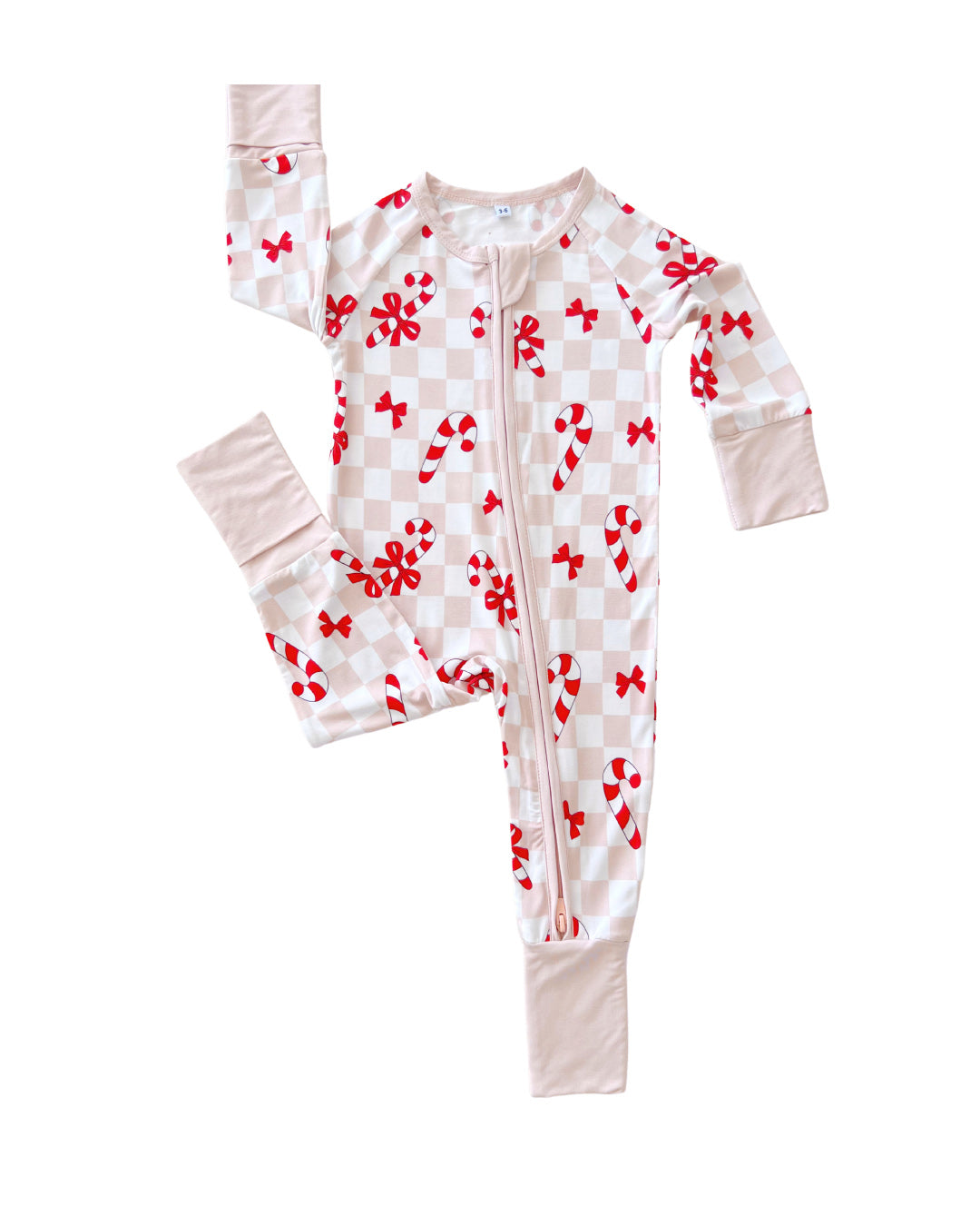 Bamboo Zip Romper | Bows & Candy Cane