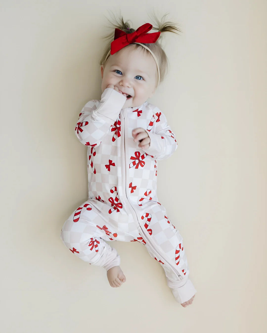 Bamboo Zip Romper | Bows & Candy Cane