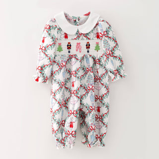 Nutcracker Trellis Smocked Baby Romper