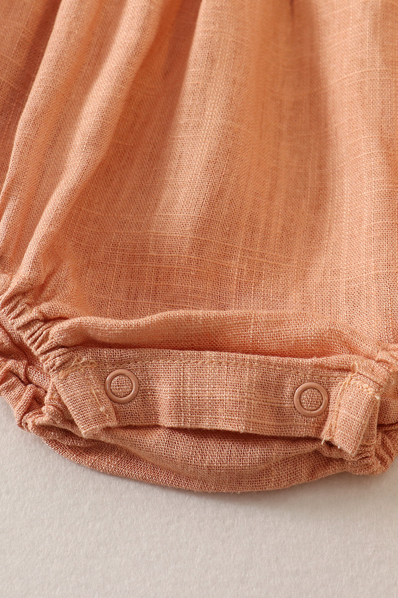 Coral linen floral embroidery ruffle bubble