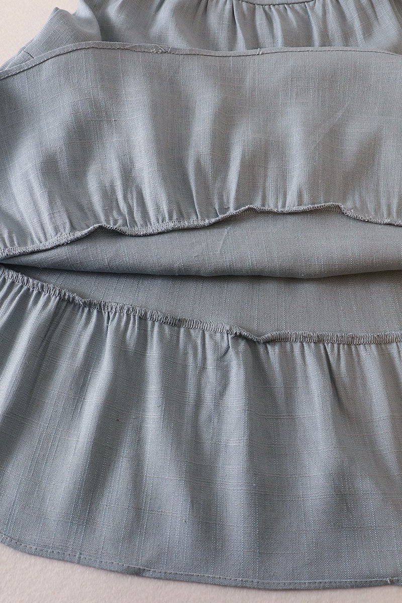 Teal tiered ruffle linen dress