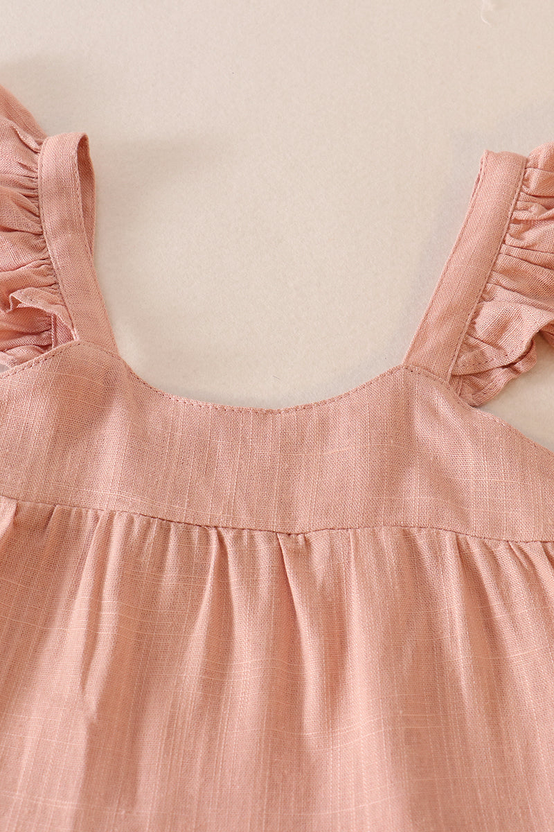 Pink tiered ruffle linen dress