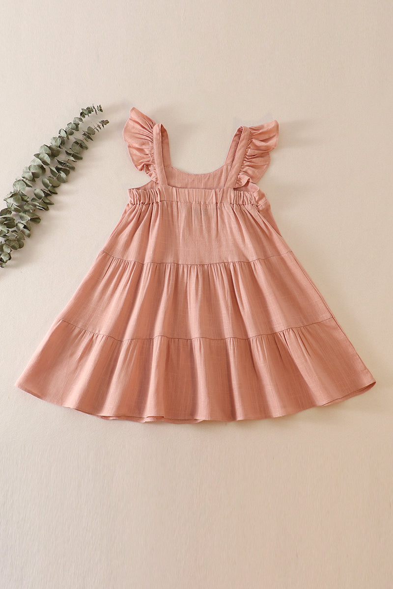 Pink tiered ruffle linen dress