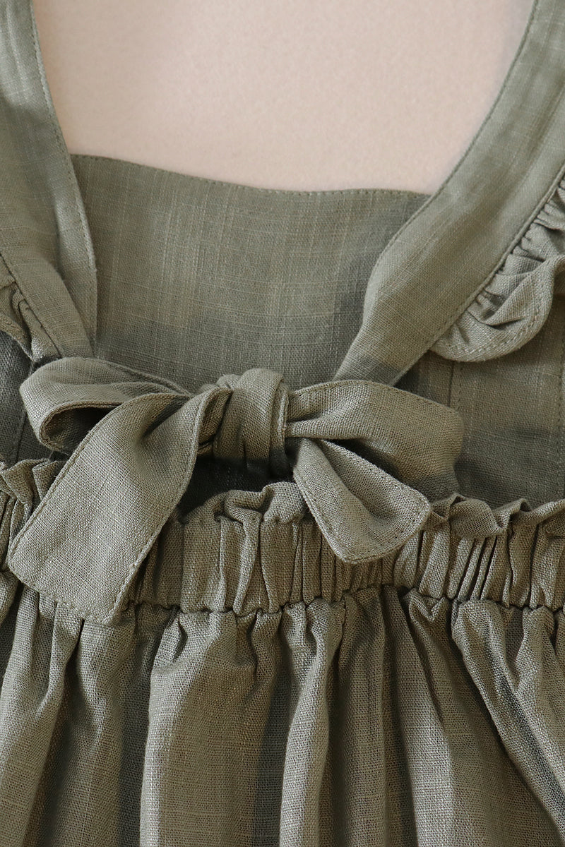Sage ruffle linen dress