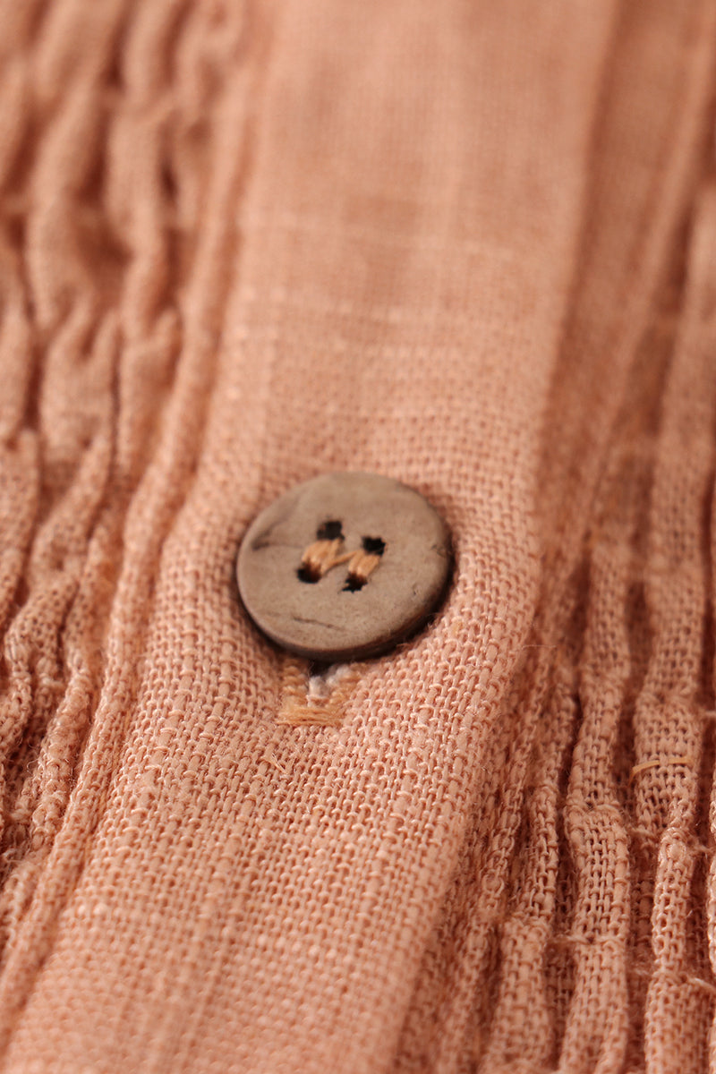 Coral linen smocked button dress