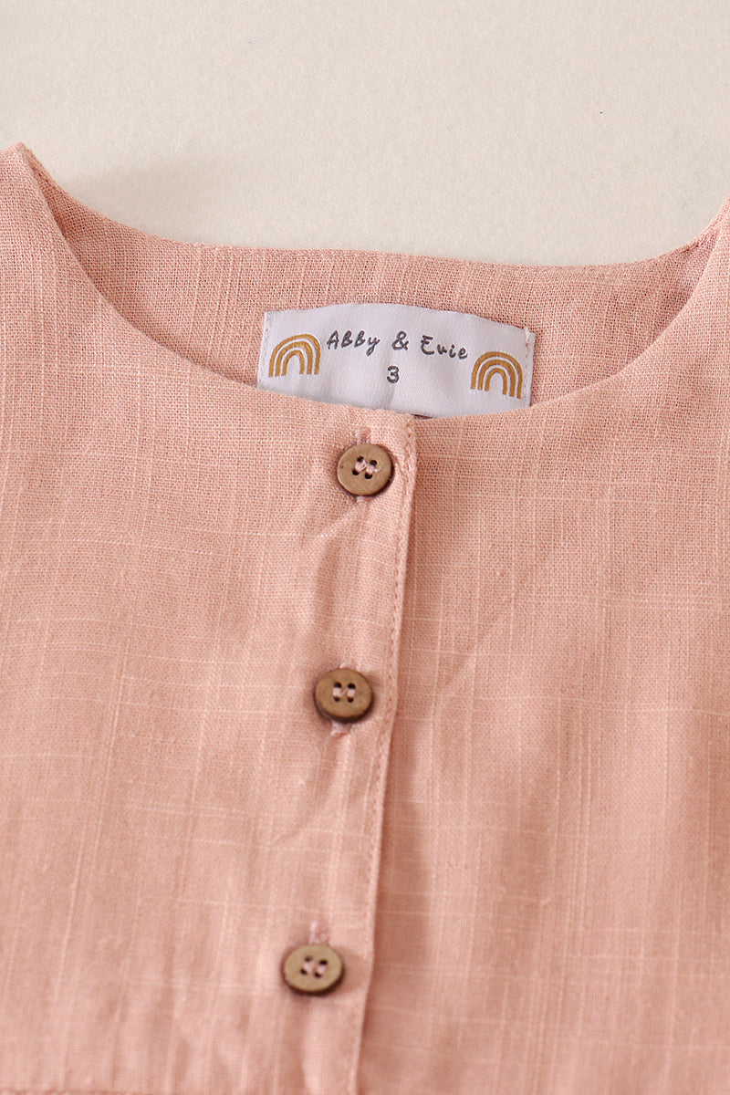 Blush ruffle button linen dress