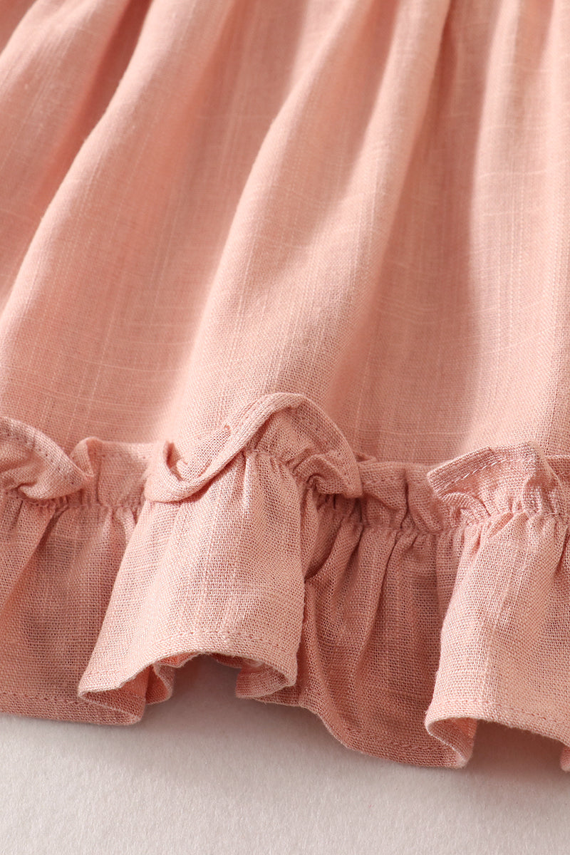Blush ruffle button linen dress