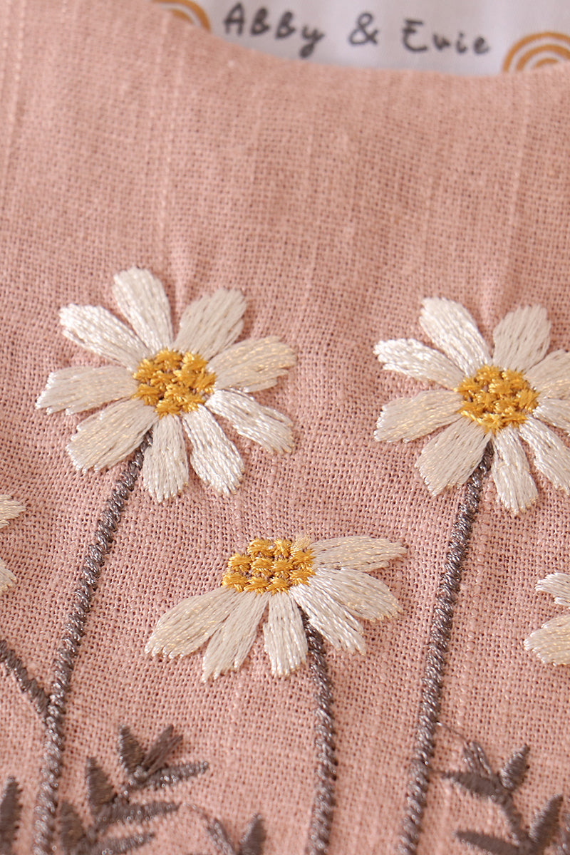 Mauve floral embroidery linen dress