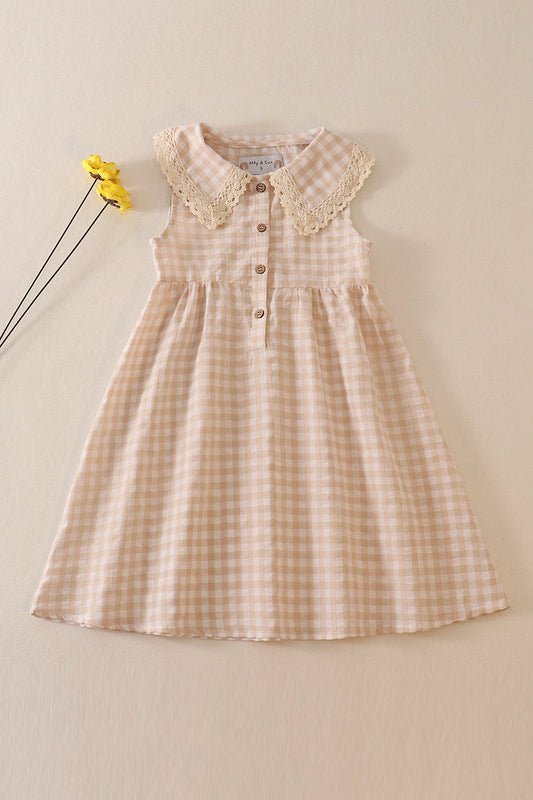 Cream plaid linen button dress