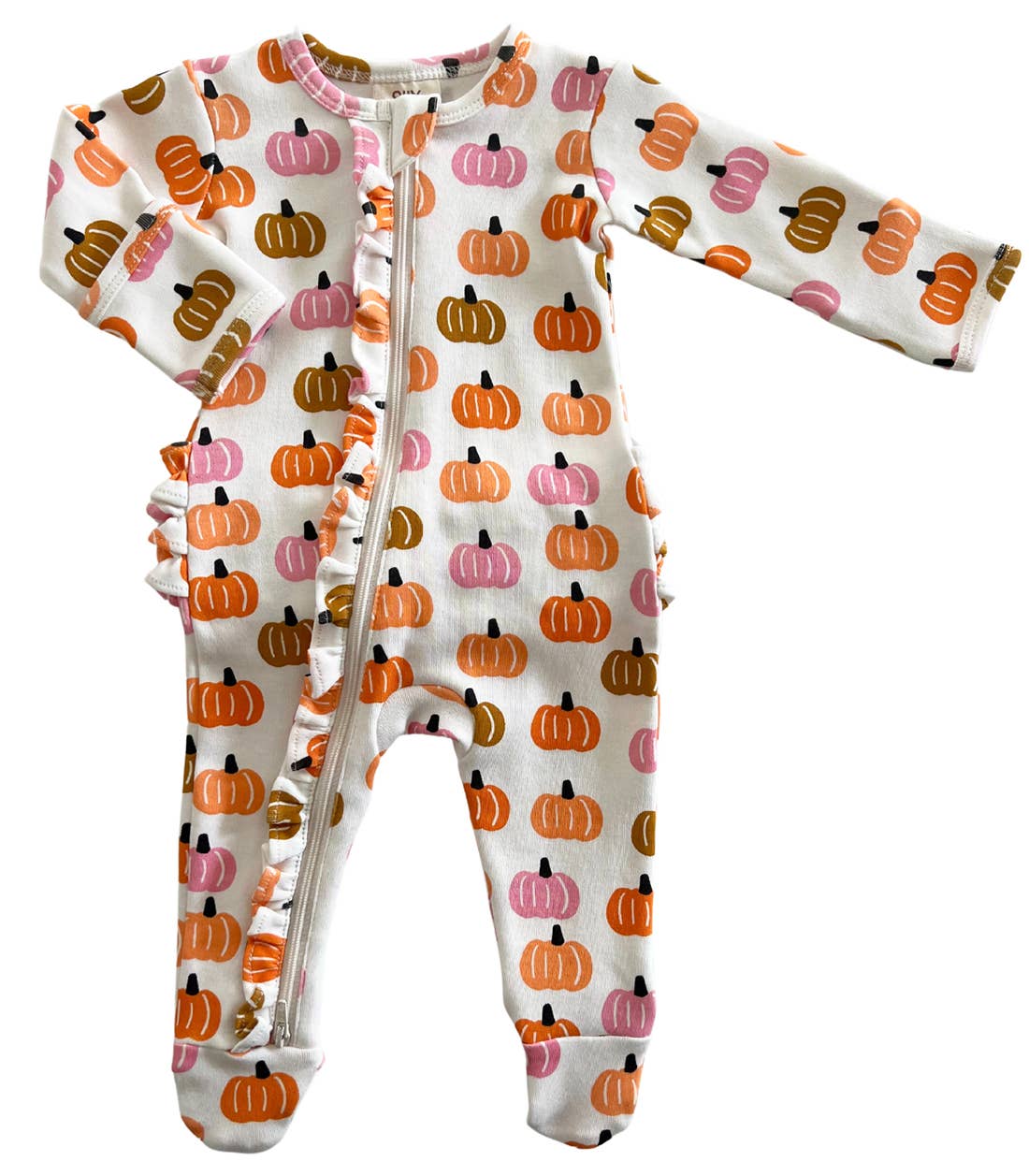 Pink Pumpkin Patch / Organic Frill Zip Footie (Baby - Kids)