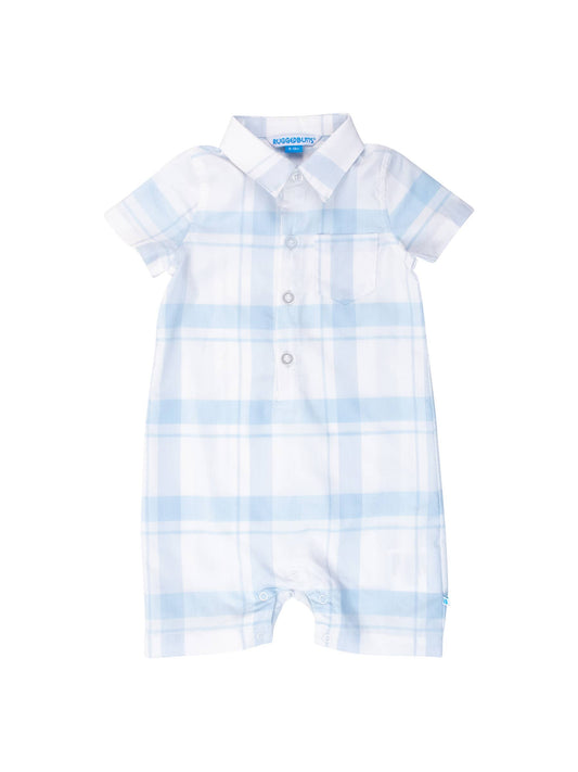 Baby Boys Light Blue Windowpane Button-Up Romper