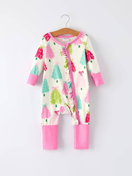 Christmas tree Baby Girls Romper with Long Sleeves