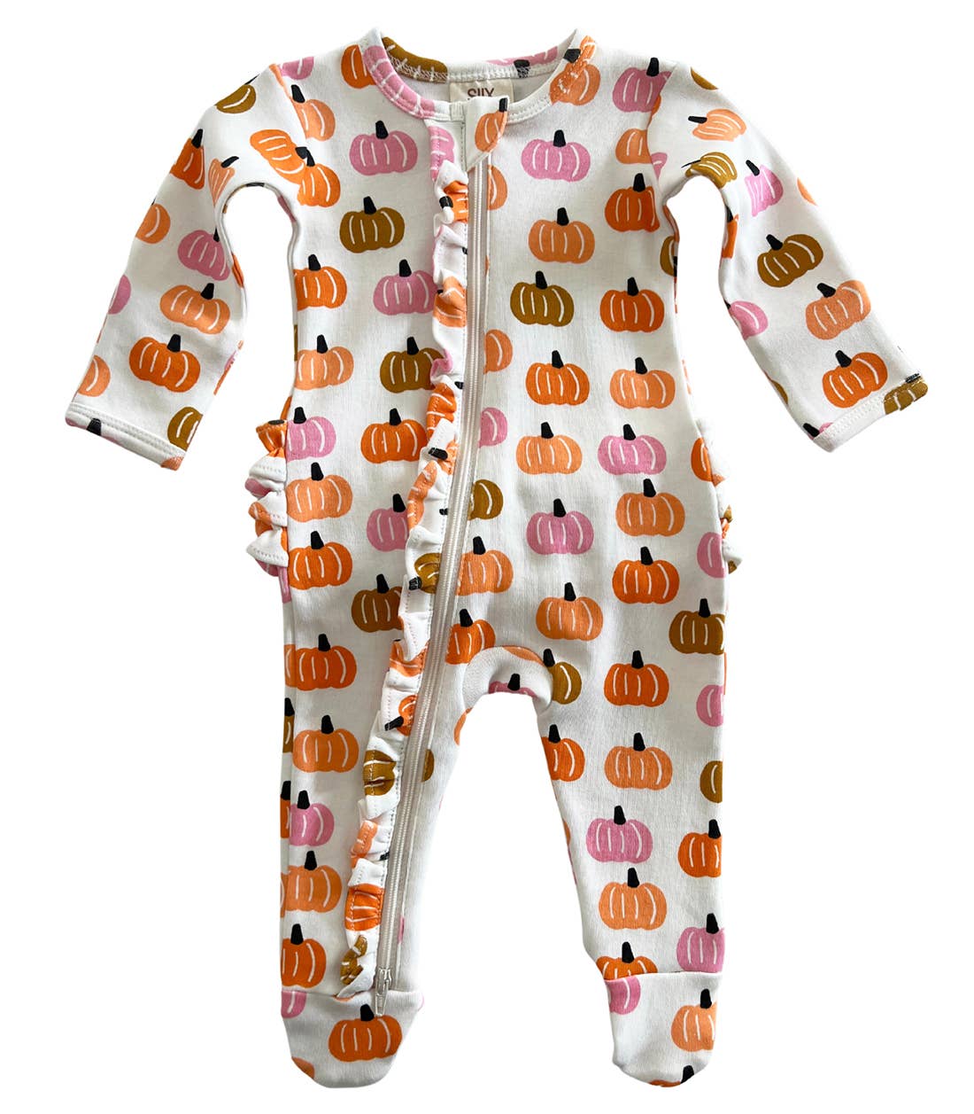 Pink Pumpkin Patch / Organic Frill Zip Footie (Baby - Kids)