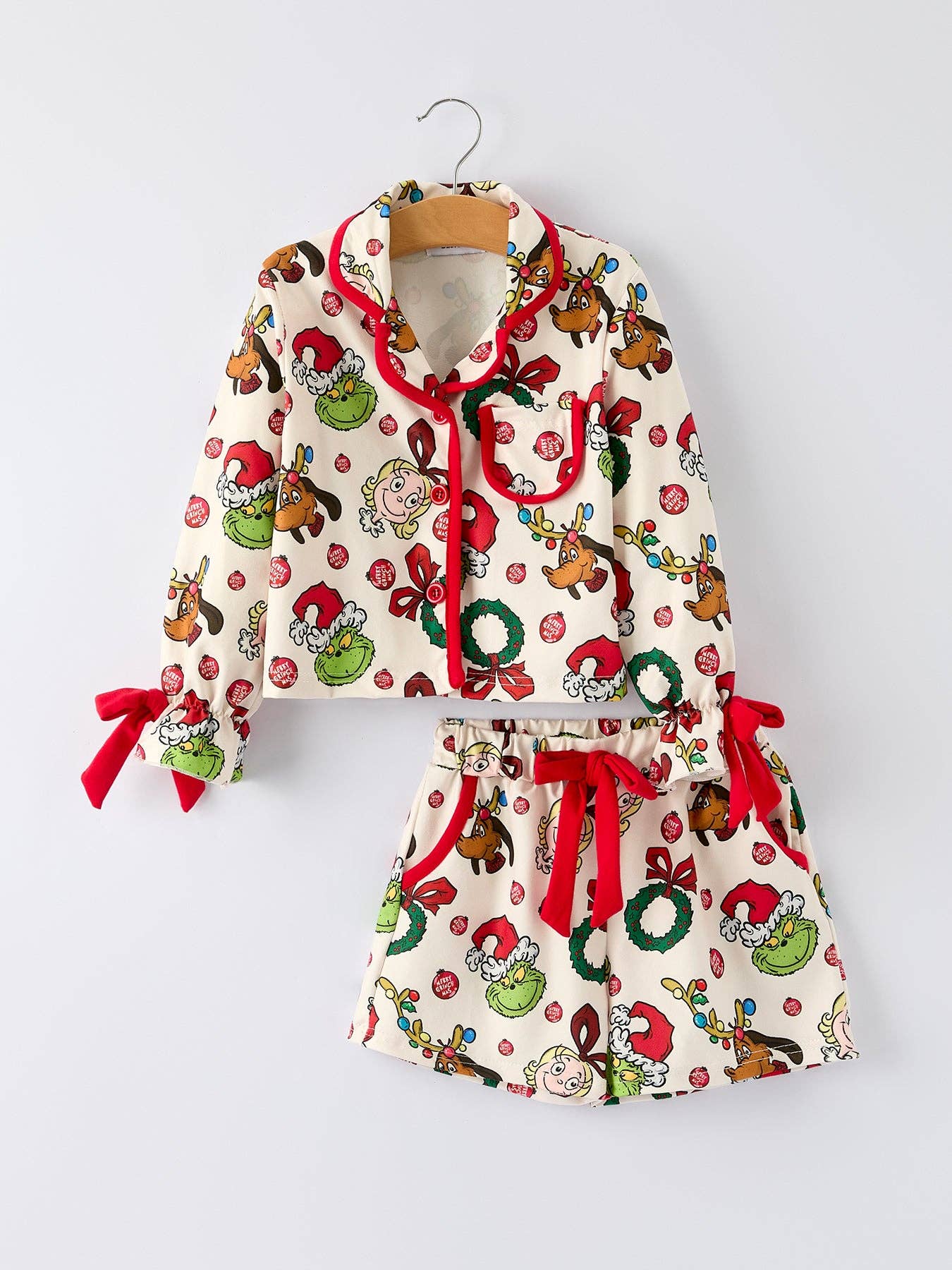 Christmas Wreath Character Print Girls Pajama Set