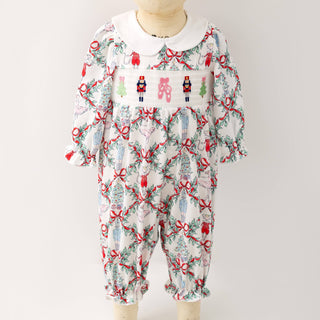 Nutcracker Trellis Smocked Baby Romper