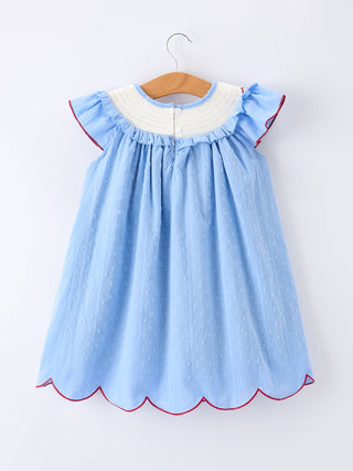 4th of July American Flag Girls Dress Ruffle Collar Scallop Hem - Sunny Meadow Boutique