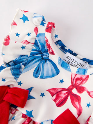 4th of july Bow Print Girls Romper - Sunny Meadow Boutique