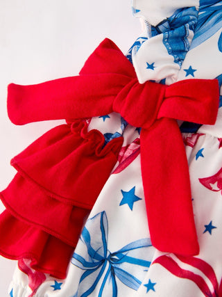 4th of july Bow Print Girls Romper - Sunny Meadow Boutique