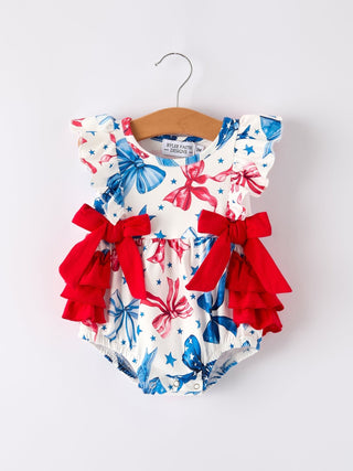 4th of july Bow Print Girls Romper - Sunny Meadow Boutique