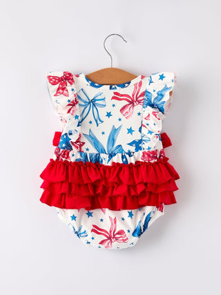 4th of july Bow Print Girls Romper - Sunny Meadow Boutique