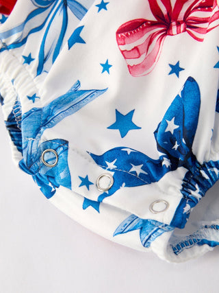 4th of july Bow Print Girls Romper - Sunny Meadow Boutique