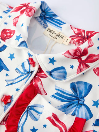 4th Of July Bow Star Girls Pajamas Set - Sunny Meadow Boutique