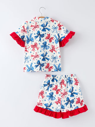 4th Of July Bow Star Girls Pajamas Set - Sunny Meadow Boutique