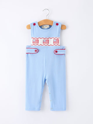 4th of July Flag Baby Boys Romper Smocked - Sunny Meadow Boutique
