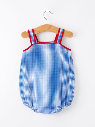 4th of July Flag Chenille Baby Girl Romper Plaid - Sunny Meadow Boutique