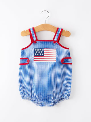 4th of July Flag Chenille Baby Girl Romper Plaid - Sunny Meadow Boutique
