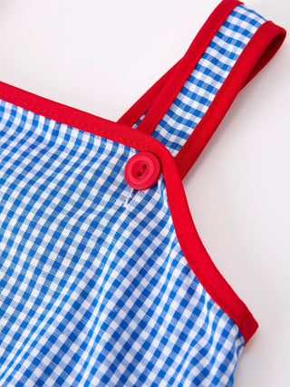 4th of July Flag Chenille Baby Girl Romper Plaid - Sunny Meadow Boutique