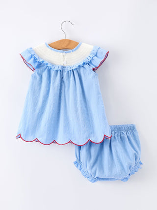 4th of July Flag Girls Bloomer Set Ruffle Collar - Sunny Meadow Boutique