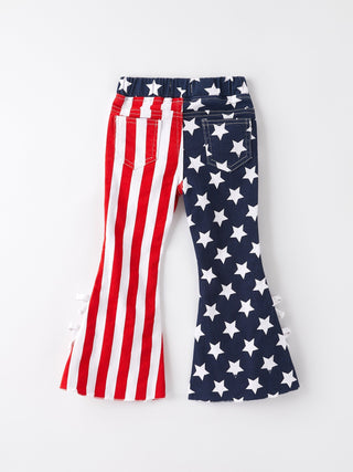 4th of july Patriotic Star Stripe Bow Flare Pants - Sunny Meadow Boutique