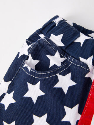 4th of july Patriotic Star Stripe Bow Flare Pants - Sunny Meadow Boutique