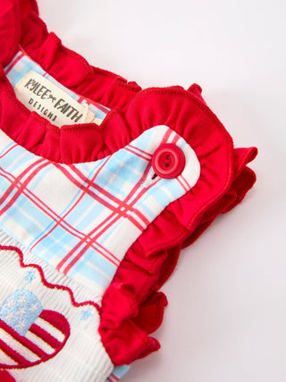 4th of July Plaid Bow Girls Set Smocked Puff Sleeve Top Bloomer - Sunny Meadow Boutique
