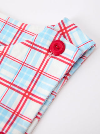 4th of July Plaid Boys Romper Smocked Flag Button Strap - Sunny Meadow Boutique