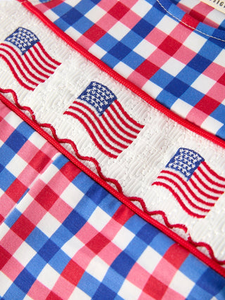 4th of July Plaid Flag Baby Boy Romper - Sunny Meadow Boutique