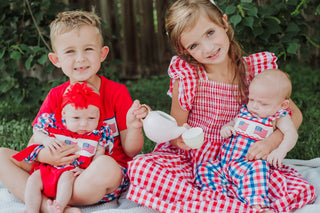4th of July Plaid Flag Baby Boy Romper - Sunny Meadow Boutique