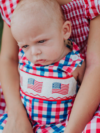 4th of July Plaid Flag Baby Boy Romper - Sunny Meadow Boutique