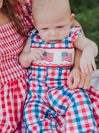 4th of July Plaid Flag Baby Boy Romper - Sunny Meadow Boutique