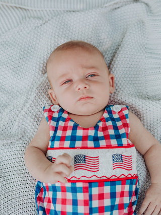 4th of July Plaid Flag Baby Boy Romper - Sunny Meadow Boutique