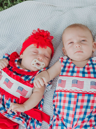 4th of July Plaid Flag Baby Boy Romper - Sunny Meadow Boutique