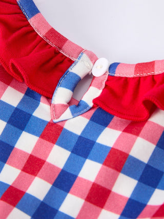 4th of July Plaid Flag Girl Bloomer Set With Bow - Sunny Meadow Boutique